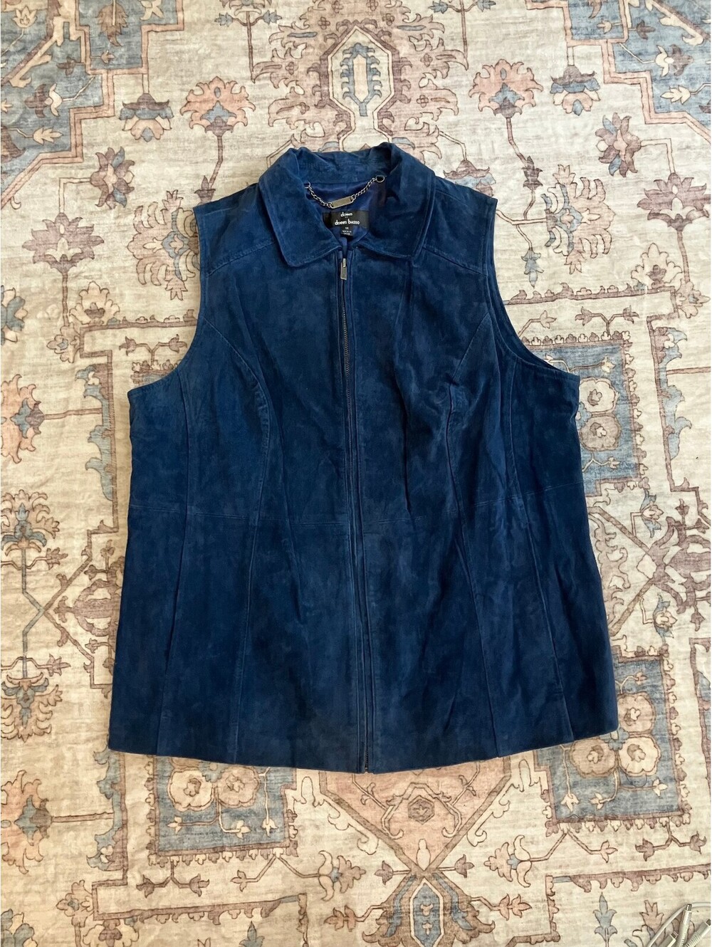 Dennis Basso Womens 1X Navy Suede Vest Zip Front Genuine Leather Washable